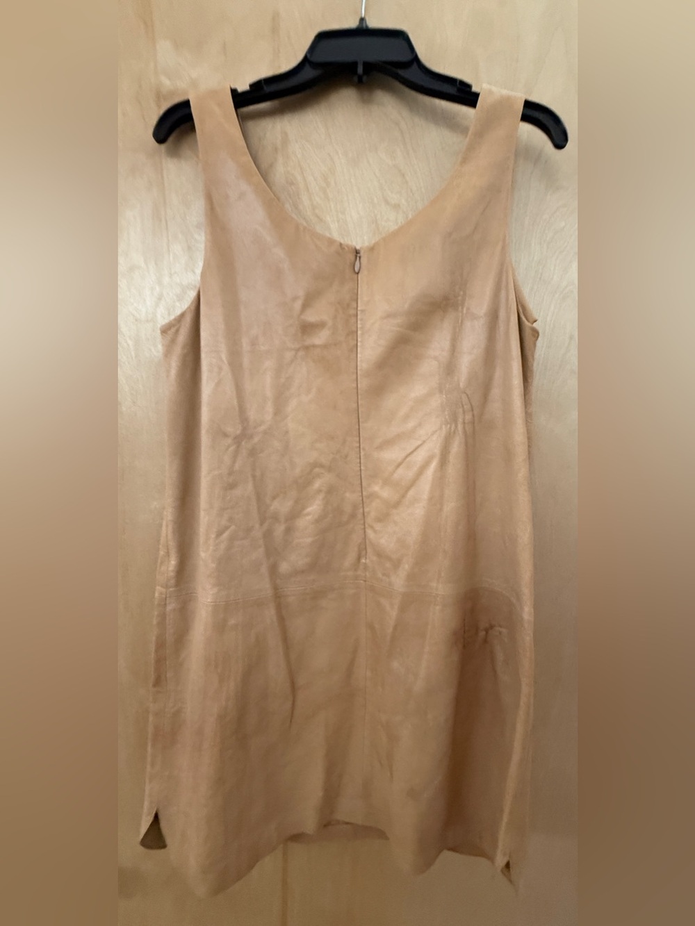 Vince Tan Leather Scoop Neck Shift Dress Front Pockets Size 12 - Picture 8 of 15